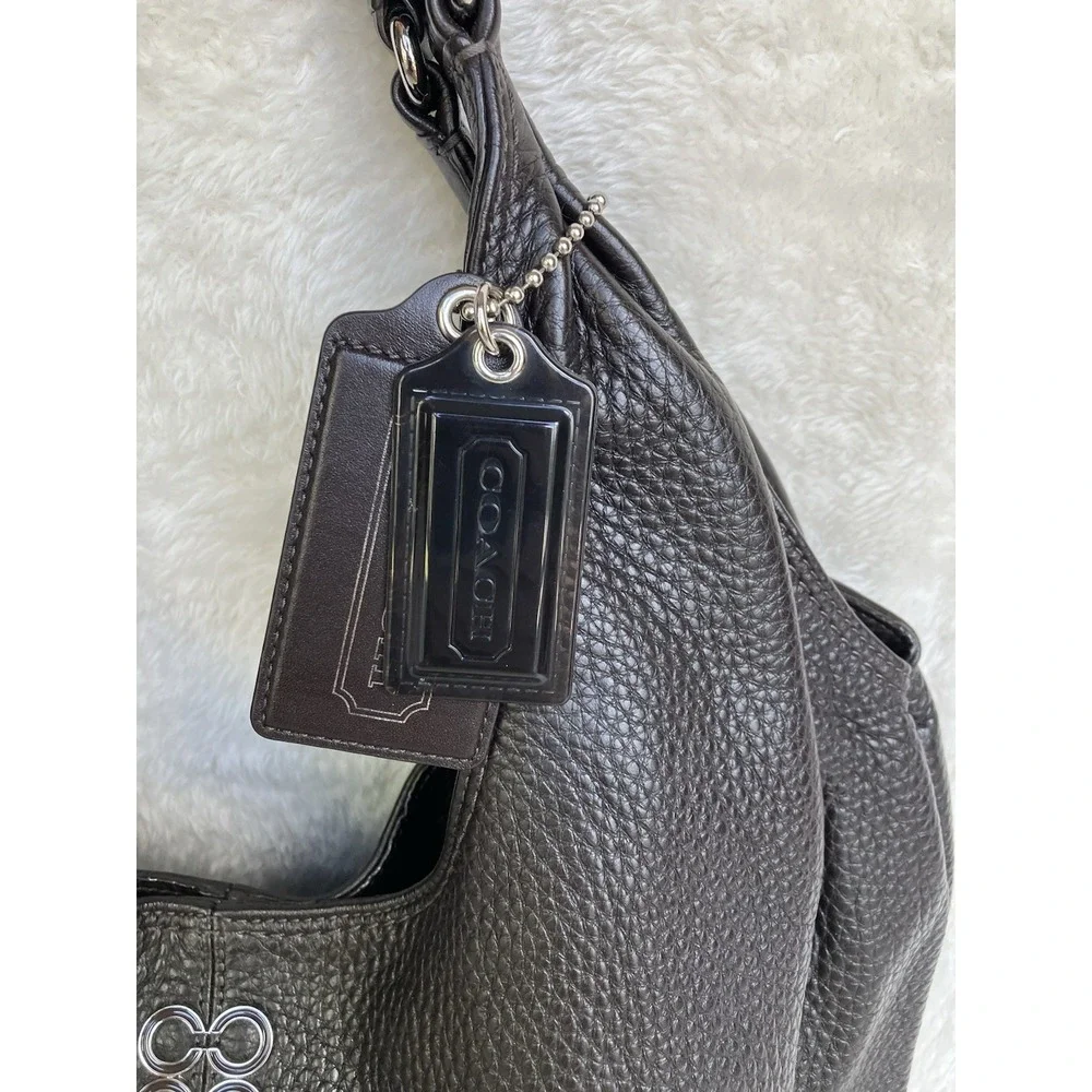 Coach Julia Pebbled Leather Hobo 14968 Dark Brown Looks Black In Low Light